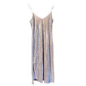 Sequin Slip Dress Silver Sleeveless Midi Party‎ Cocktail Evening Women's